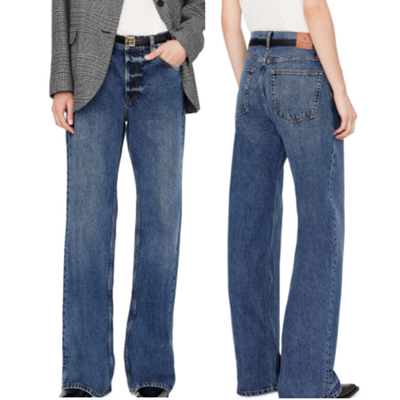 Anine Bing Hugh High Waisted Denim Wide-Leg Jeans Dark Indigo Women's Size 28 - Picture 1 of 6